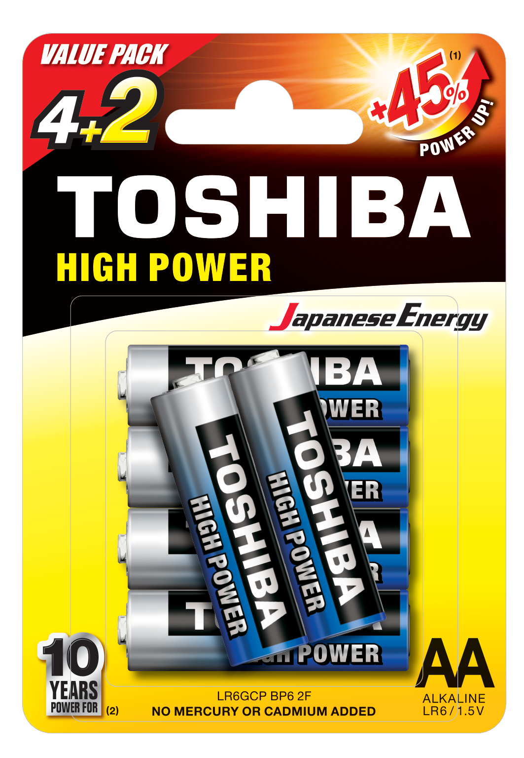 Toshiba High Power AA (blister 4+2 pcs) - LR6GCP BP6 2F